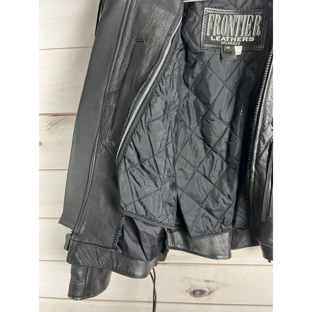 Frontier Jacket Womens 14 Leather Fringe Black Motorcycle Western Biker Cowboy - Picture 6 of 10